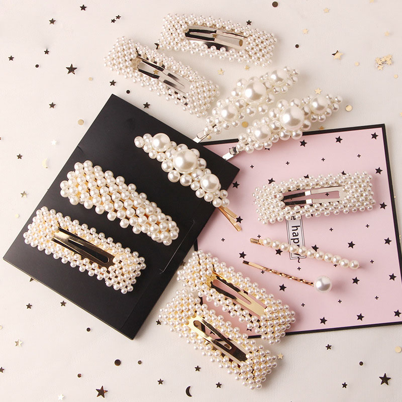 Pearl Hair Clip for Women Girl Korean Snap Barrette Stick Hairpin Hair Styling Accessories