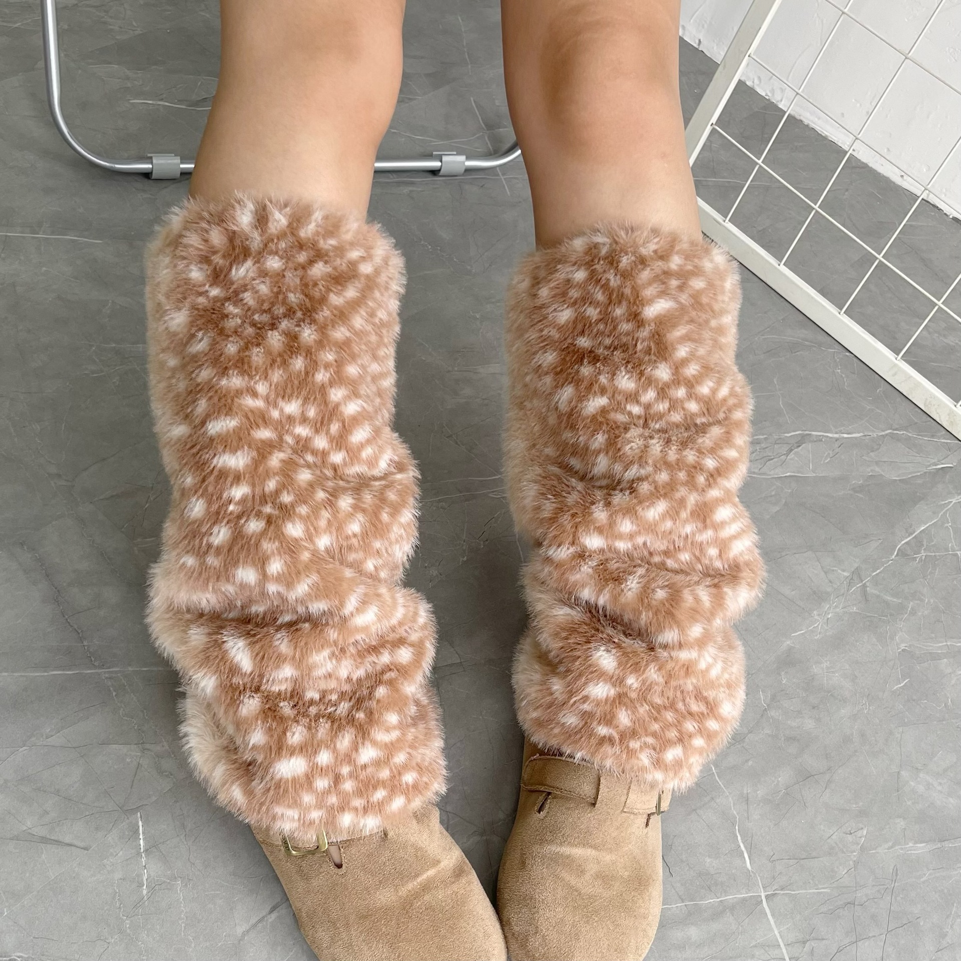 Jambiere cu blană, jambiere cu blană artificială, huse pentru ghete, șosete calde până la genunchi, drăguțe, model hipster, model elk de crăciun: Default Title