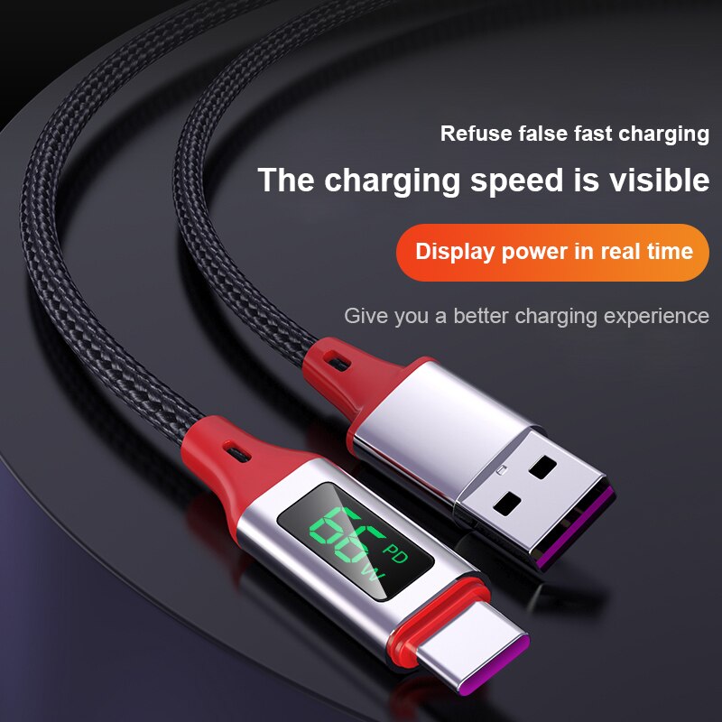 Nohon 2M 66W Type C Kabel Led Display 5A Snel Opladen Usb C Kabel Voor Samsung S21 Xiaomi huawei Oneplus Telefoon Oplaadsnoer