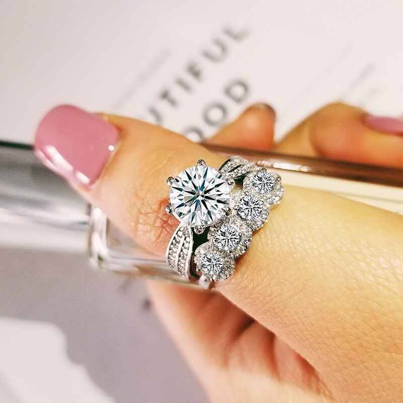 2022 luxury halo silver color bride wedding ring set for women lady anniversary jewelry bulk sell R5130