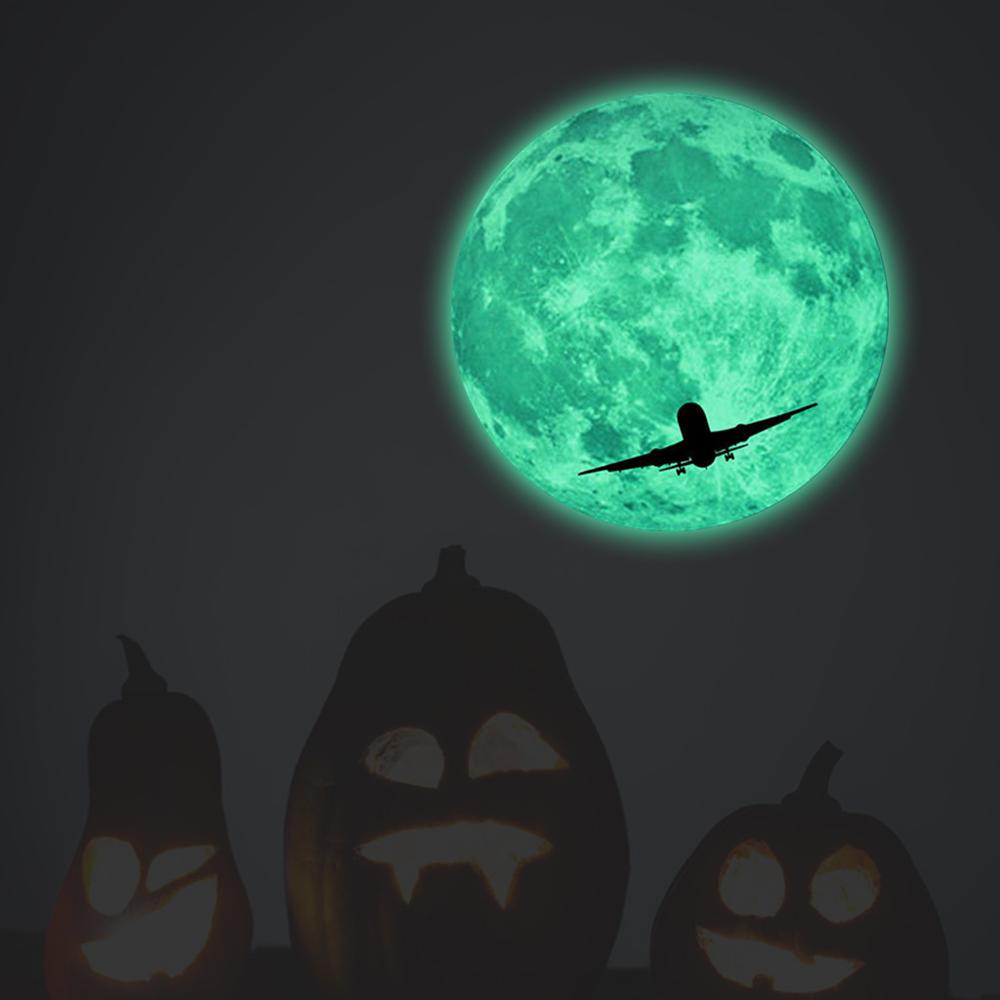 30cm halloween lysende måne klistermærke slot flagermus heks festival væg klistermærke glød i mørkt klistermærke væg klistermærke glad halloween: Ms07