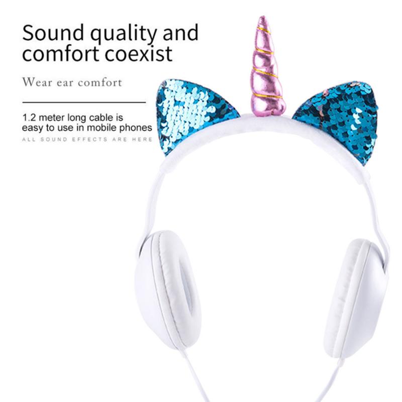 Cute Cat Ear Headphone Unicorns 3.5MM Wired Kids Headphones Earphone Gaming Headset For Mobile Phone/computer Universal