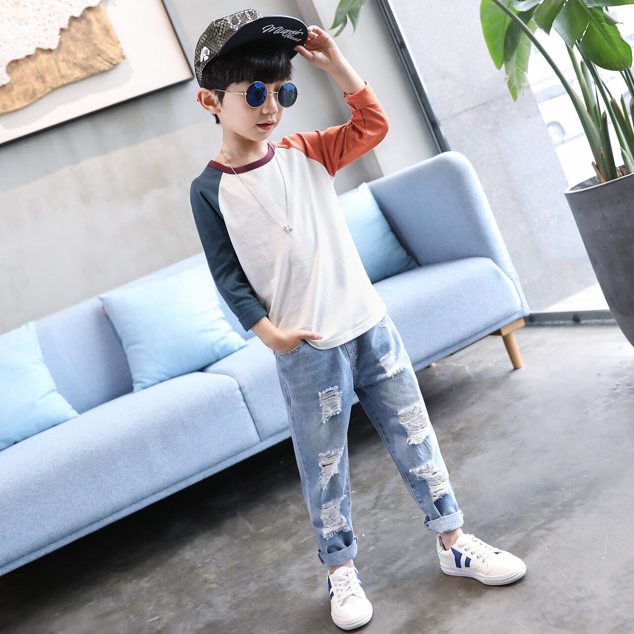 Spodnie jeansowe dla chłopców z dziurami, wiosenne i jesienne, dla nastolatków, na co dzień, z jednolitym, dziurawym wzorem, 4y-14y szt.