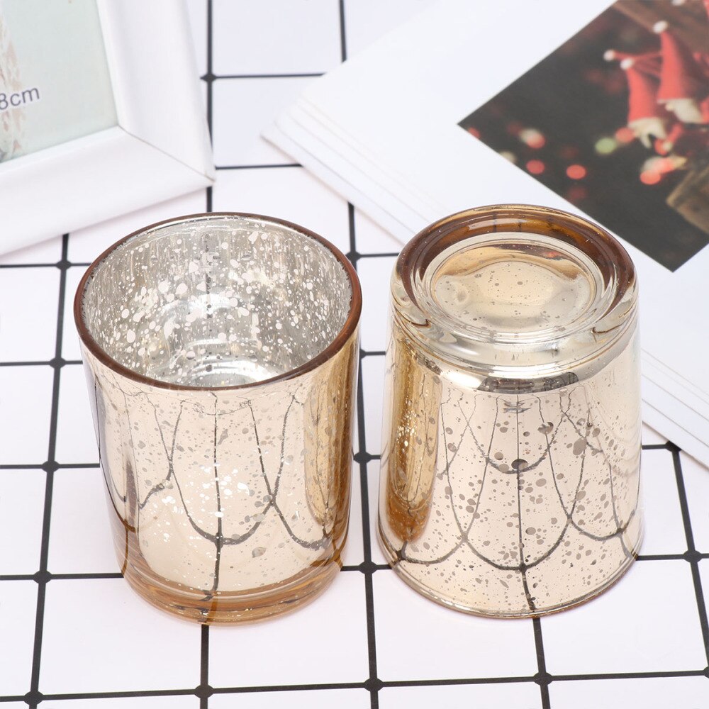 2pcs Glass Candle Cups DIY Candlestick Table Centerpiece Decor Scented Candle Holder (Silver)