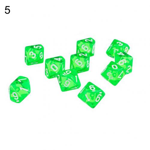 10Pcs Transparant Polyhedral D10 Multicolor Dice Game Party Pub Supplies Dice Game Party Pub Levert: green