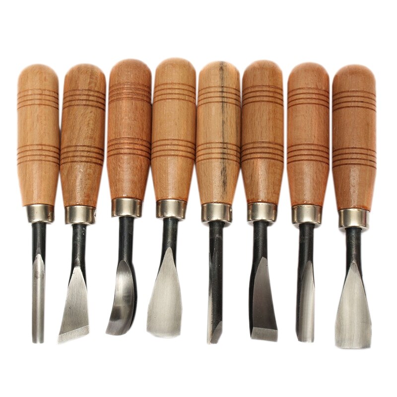 8Pcs/Set Woodpecker Dry Hand Wood Carving Tools Chip Detail Chisel Set Knives Tool