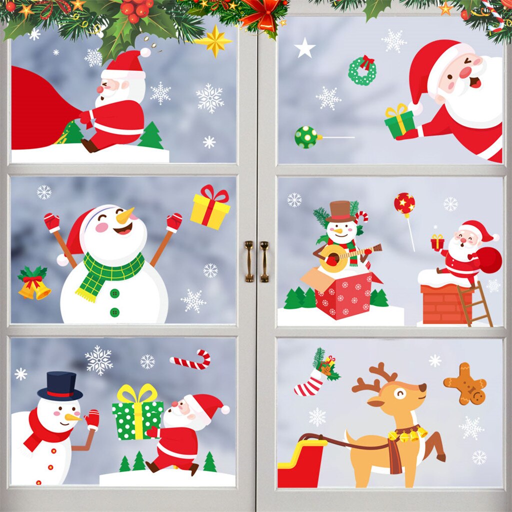 Vrolijk Kerst Raamstickers Vinyl Sneeuwvlokken Decal Voor Kerst Decoratie Thuis Muur Glas Stickers Kinderkamer Decor
