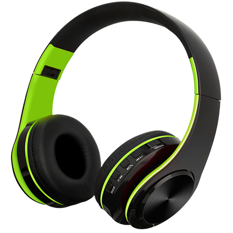 B7 Bluetooth Headphones Wireless Stereo Earphones Foldable Low Bass Headset Adjustable Earbuds With Microphone/TF Card: Green Black
