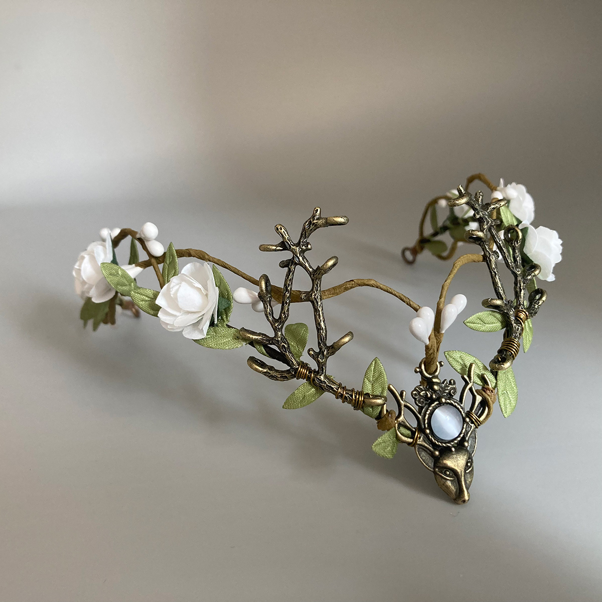 Purple Flower Headpiece - Fairy Floral Crown Woodland Elf Headband Forest Wreath Elven Tiara for Renaissance Cosplay Wedding: Pure Gold Color