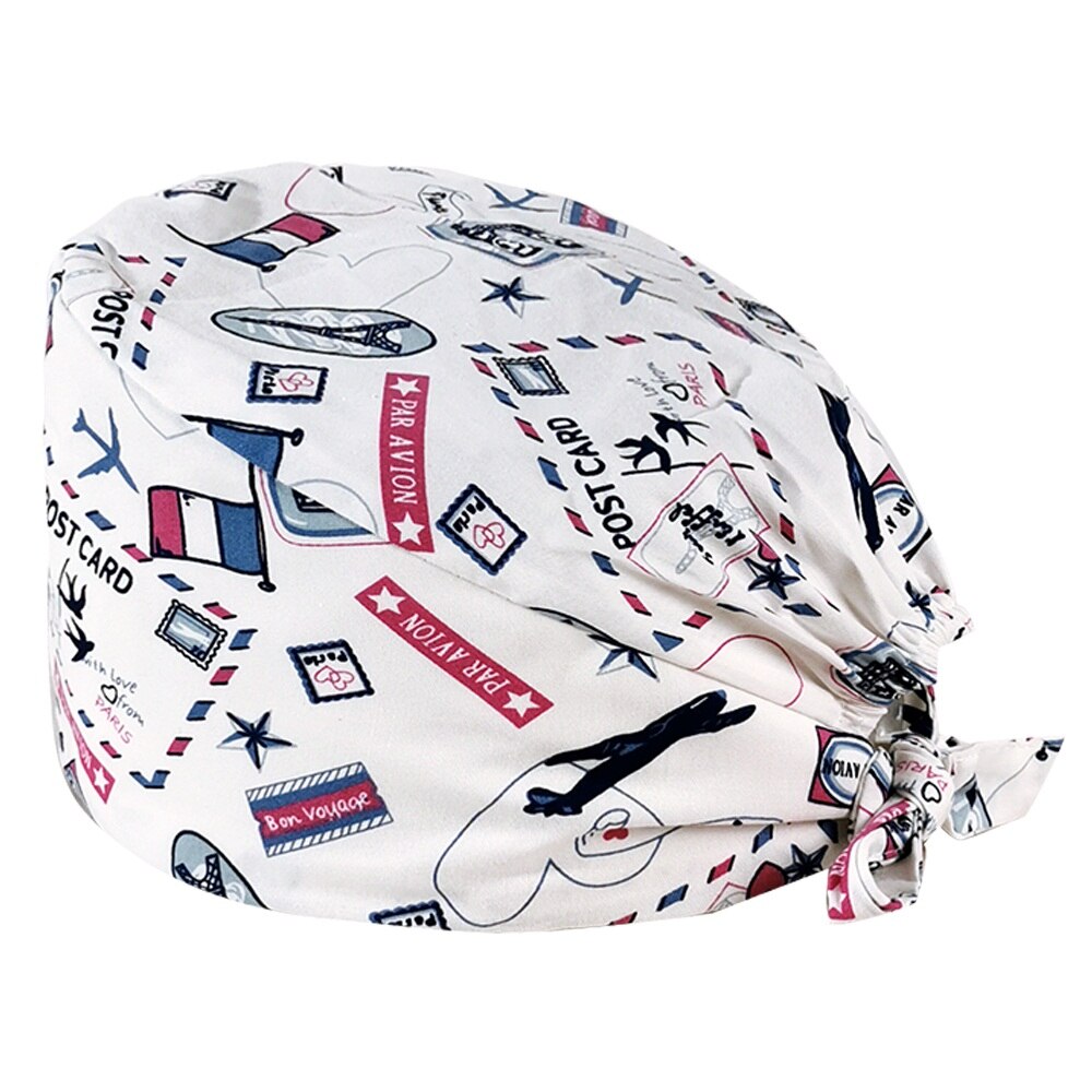 Cartoon animatie print verpleegster petten ademend laboratorium unisex werkmuts schoonheidssalon spa verzorging scrub pet: 22099