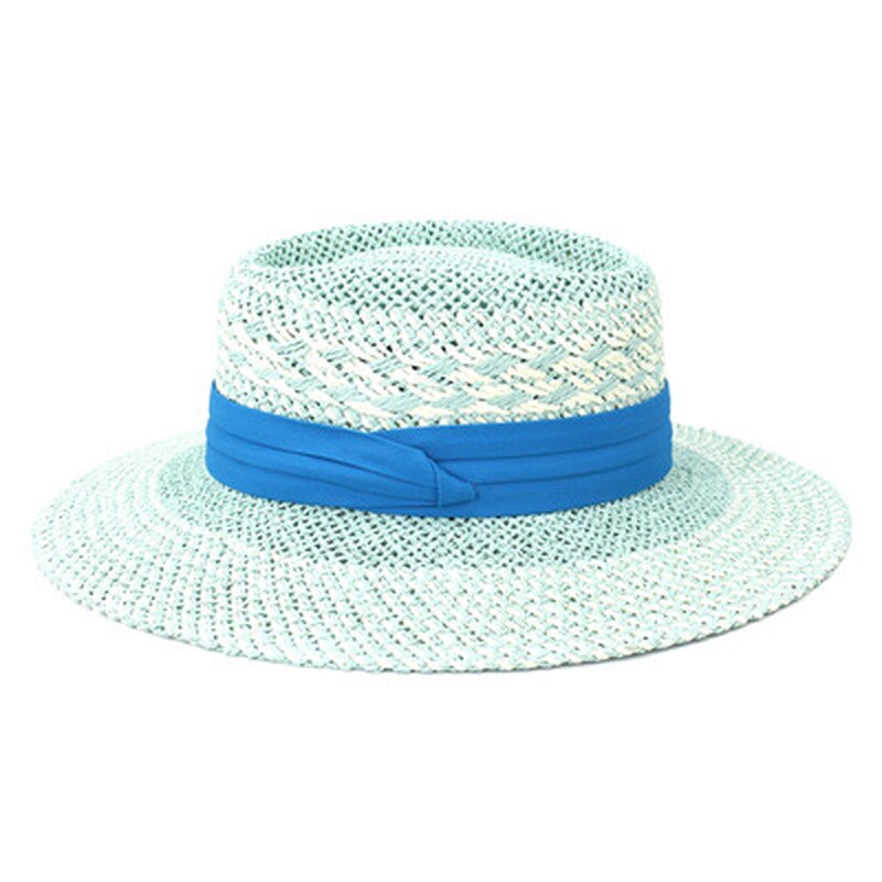 Stro Hoeden Vrouwen Mannen Zomer Lente Ronde Top Wide Brim Zomer Hoeden Groen Blauw Gestreepte Riem Band Luxe Natuurlijke Raffia zomer Hoed: 5