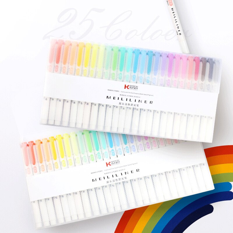 25 farver highlighter mildliner liner dobbelthovedet highlighter pen krog pen sød kunstmærke pen skole & kontor papirvarer