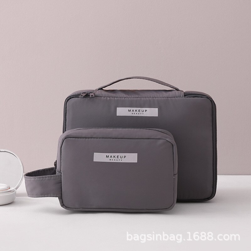 Bolsa de maquiagem com zíper, feminina, para viagem, organizador, kit de itens de higiene pessoal, portátil, venda imperdível: Gray / 16.3x11x7cm