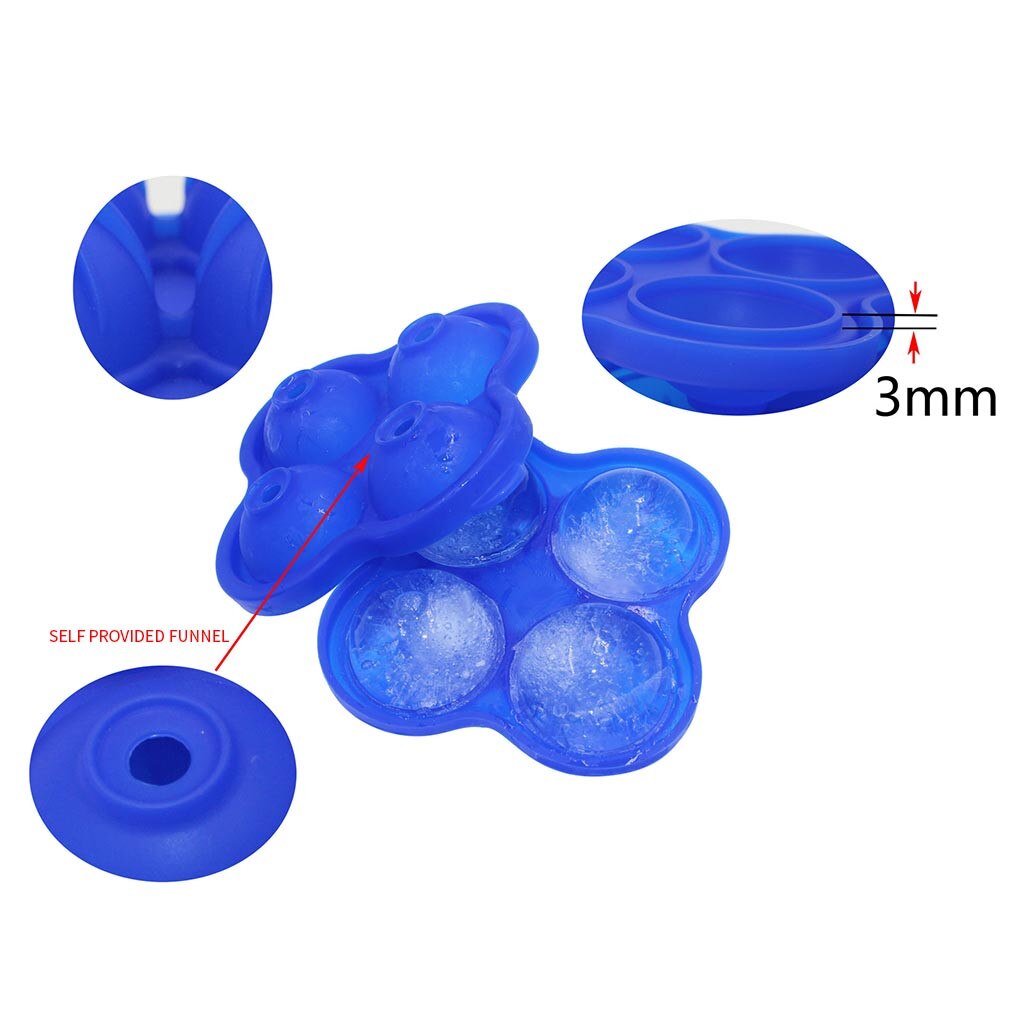 Saingace Silicone boule de glace moule boule de glace moule Silicone quatre trous boule de glace moule Cube plateau fête whisky Cocktail boisson froide bonbons