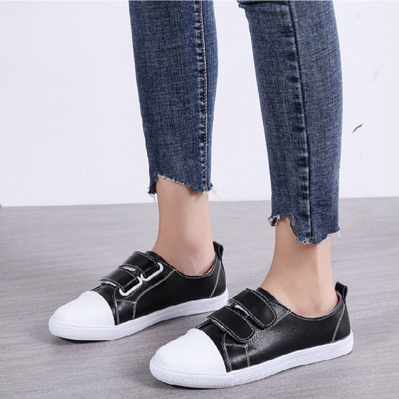 Velcro White Shoes Casual Flat Shoes Women Students Solid Comfortably Sports Shoes Sneakers Female Shoes