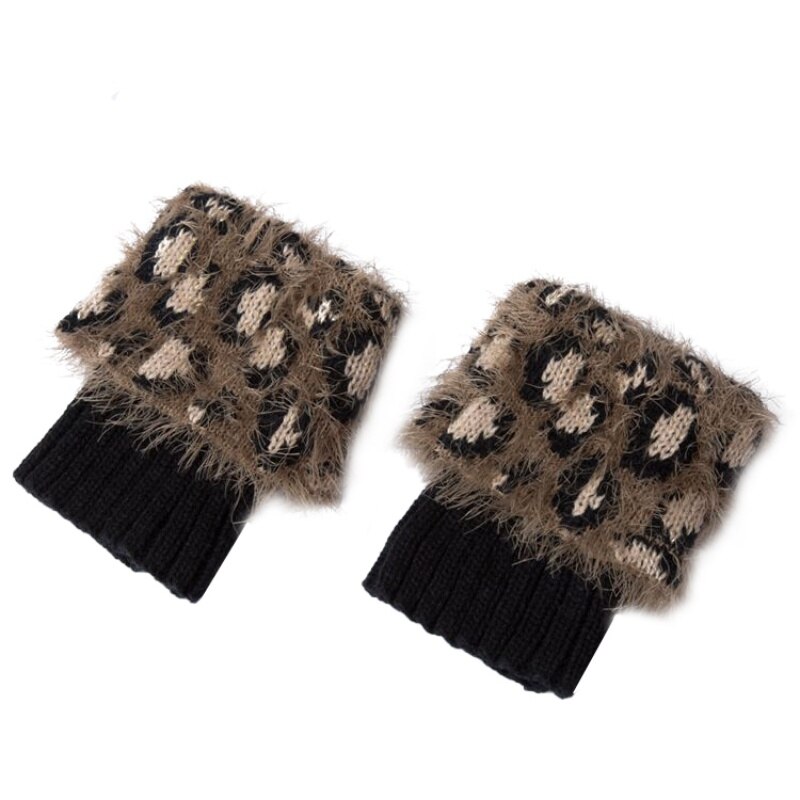 Warm Winter Leopard Leg Warmers Women Patchwork Thermal Acrylic Knitted Boot Cuffs Socks Cover: B