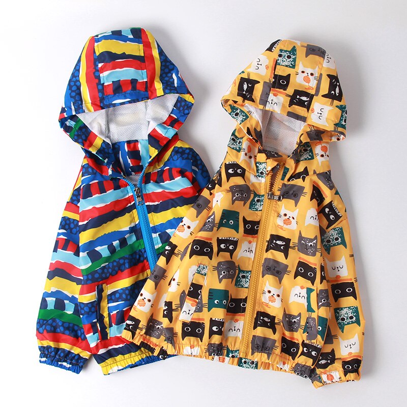 summer children hooded clothing rainbow striped print boys & girls jackets 1Y 3Y 3Y thin casual outerwear girls