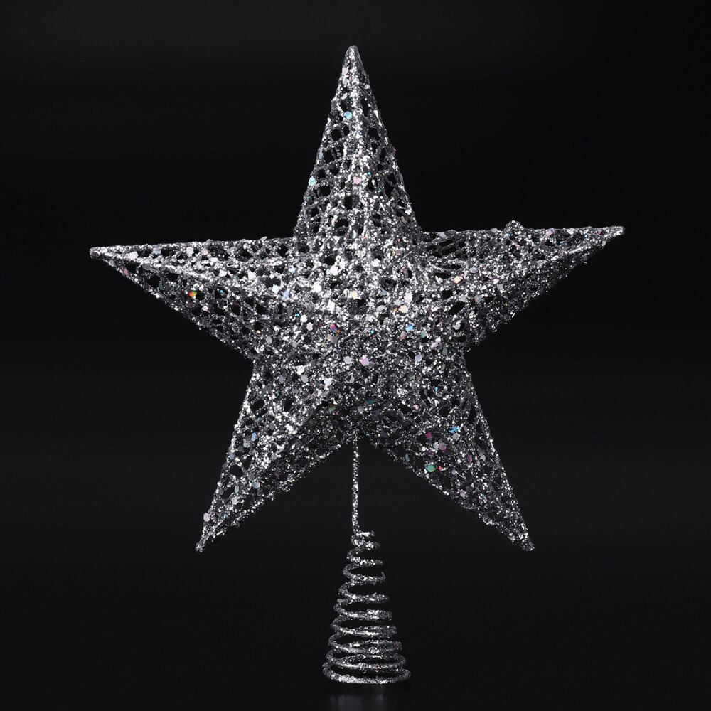Nicexmas 20Cm Zilveren Ster Boom Topper Prachtige Shimmery Ster Kerstboom Topper Kerstboom Decoratie 5 Point Star Treet