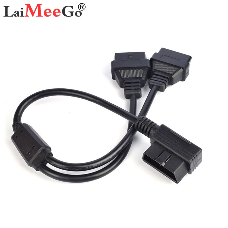 Portable 16-pin Cable For OBD Interface Car Models L Shape OBD2 Extension Cord One-divided-Two Connection Adapter