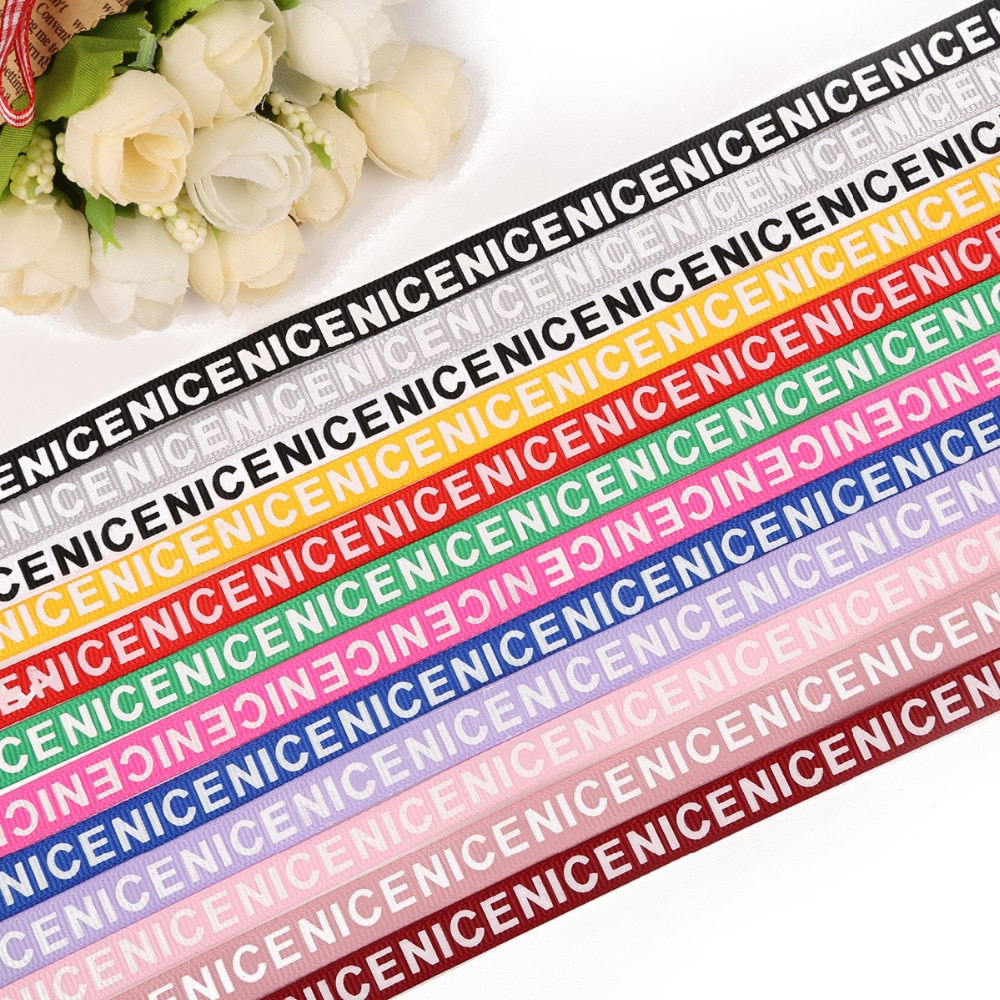 Offre spéciale 10 Yards largeur 10mm "Nice" imprimé ruban gros-grain solide couleur lettres impression ruban pour bricolage emballage artisanat de mariage