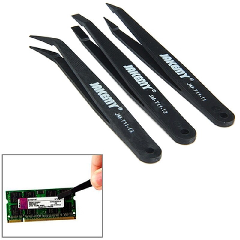 3Pc Anti-static Tweezers Set Triad Fix Repair Tool Kit for Smartphone Tablets Electronic Components Flat/Pointed/Curved Forceps
