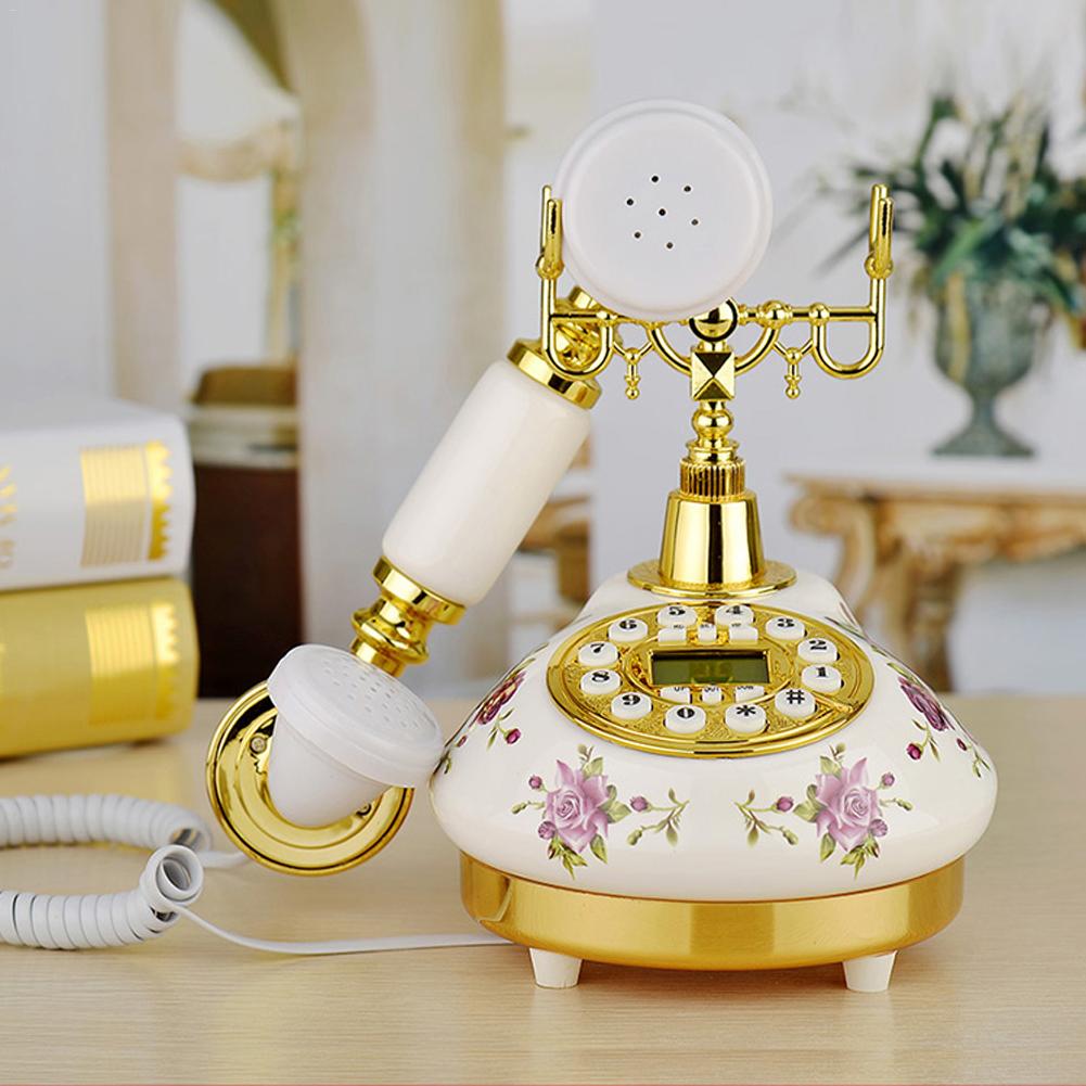 Gold Retro Telephone Europe America Telephone Landline Turntable Telephone Button Dial - Up Hotel Phone