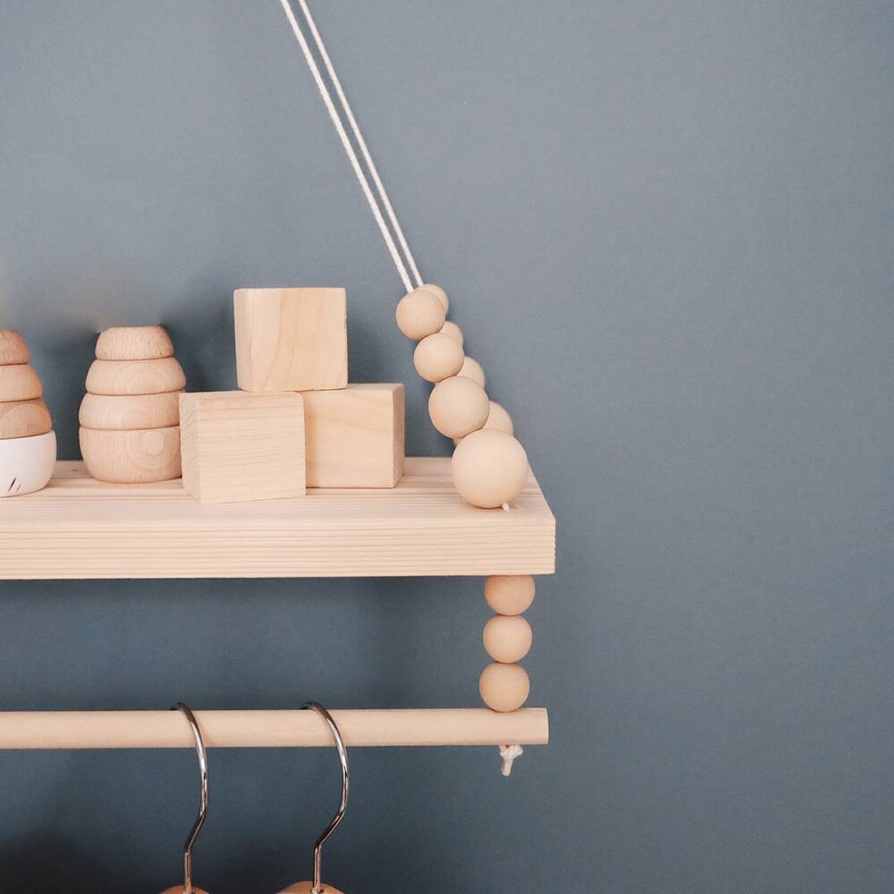 Wooden Beads Board Wall Hanging Storage Shelf Kids Bedroom Decor Photo pine board