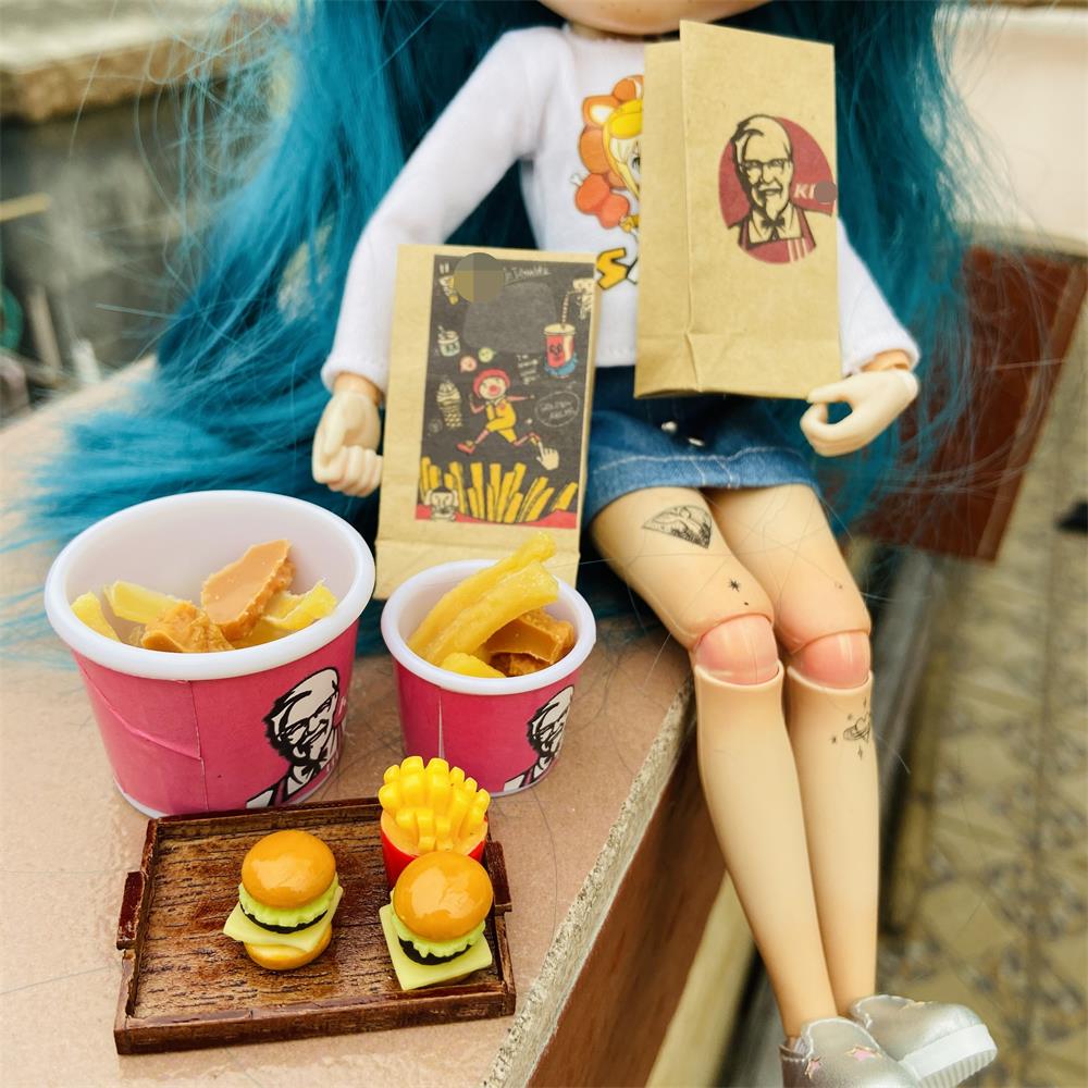 1/6 1/12 Mini Doll House Full Barrel Burger Coke Cup Blyth Barbies Doll House Fast Food Game Game Kitchen Accessories Toy