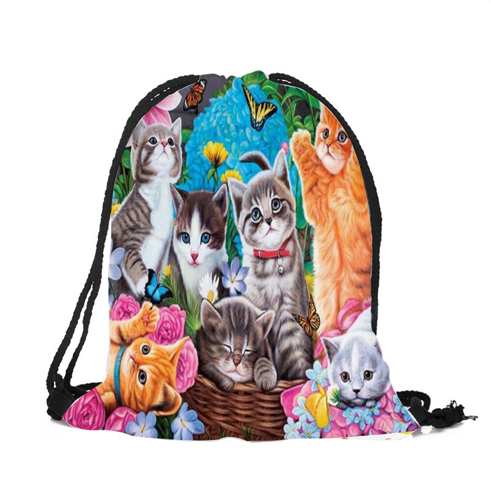 Populares bolsos con cordón para dibujo de huesos de gatito para niños y niñas, mochilas escolares, morrales de viaje, bolso de hombro