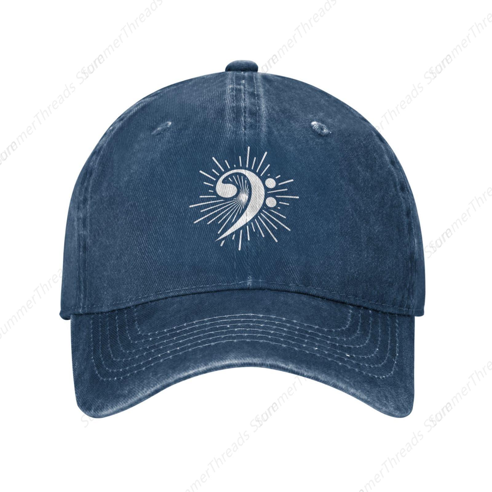 Bass Clef Music Logo Hat Vintage lavado desgastado gorra de béisbol golf papá sombrero para hombres mujeres: Azul