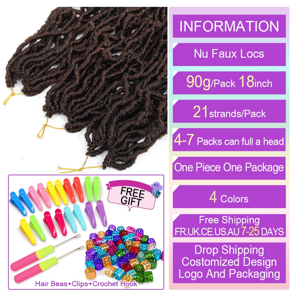 Pelo trenzado rizado negro de 18 pulgadas, 21 hebras, Afro, rizado Nu, Locs de imitación, ganchillo, degradado sintético, para mujeres negras