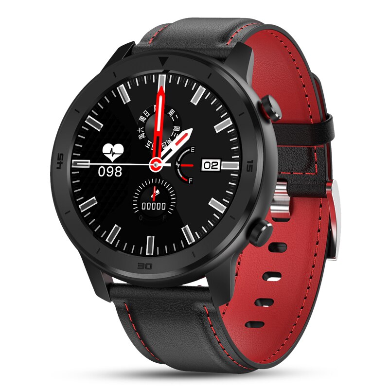 696 DT78 Smart Uhr Männer Frauen Smartwatch Armband Fitness Aktivität Tracker Tragbare Geräte Wasserdicht Heart Rate Monitor Band: Black red leather