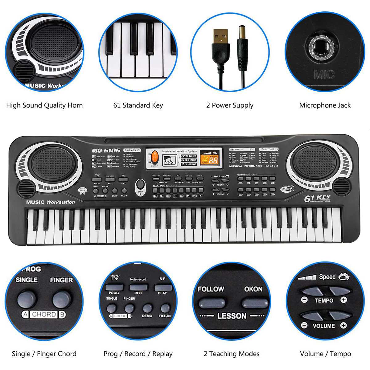 61 Keys Digital Music Electronic Keyboard Electric Piano Standard Keyboard with Microphone Wonderful Music Intelligence Toys