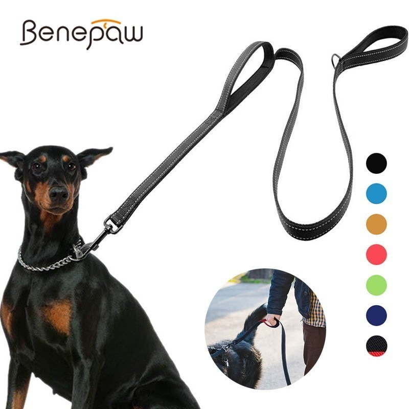 Benepaw Reflecterende Gewatteerde Hondenriem Twee Handvat Duurzaam Kleine Medium Grote Hond Pet Training Leash Nylon Lood 7 Kleuren