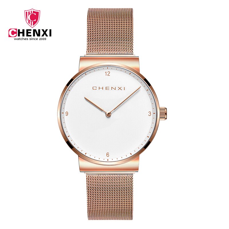 CHENXI relojes de mujer moda couple montre-bracelet minimaliste montre-bracelet pour hommes relogio feminino femmes montres à quartz hodinky: Woman rosegold white