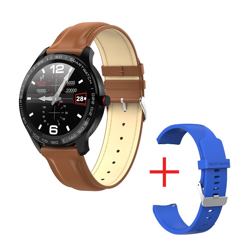 696 L9 Full touch Smart Uomini Della Vigilanza ECG + PPG Frequenza Cardiaca Misuratore di Pressione Sanguigna Monitor di ossigeno IP68 Impermeabile Bluetooth Intelligente braccialetto: brown lea A blue sil