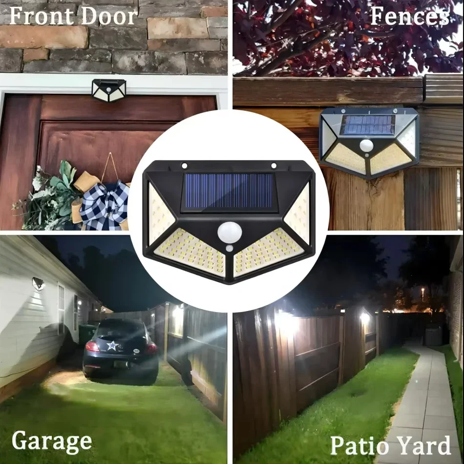 1-8Packs Solar Wall Sconce Motion Sensor 100 LED Outdoor Outdoor Solar Light Security Lighting 3 Modes for Porch Garage Garden