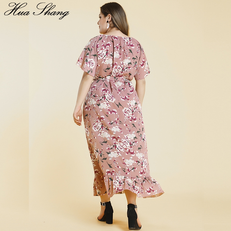Plus size kvinder sommerkjole lange korte ærmer blomsterprint flæser strandkjole stor størrelse dame lange boho kjoler