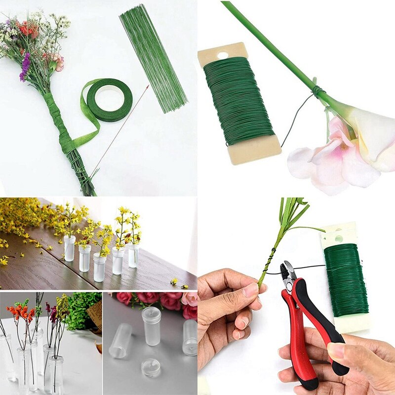 Flower Arrangement Tool Kit,Green Florist Ribbon, Floral Wire, Wire Cutter, Ball Head Pins For Bouquet Stem Wrap Florist