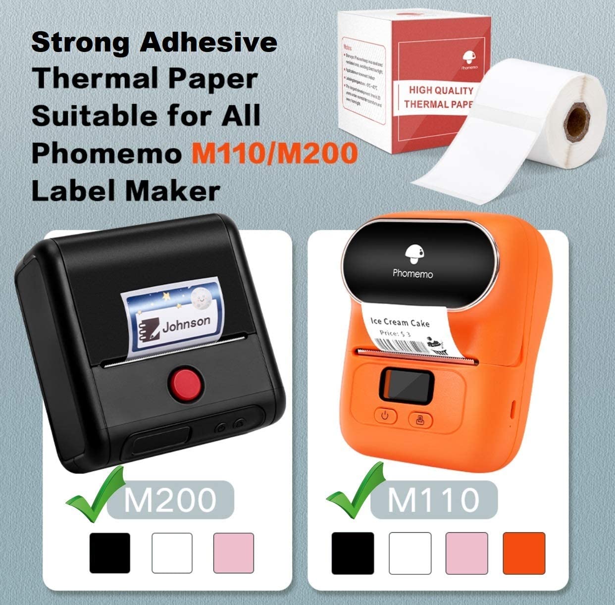 Phomemo 3 Rolls M110/M200 Thermische Papier Multifunctionele Vierkante Zelfklevende Label, zwart Op Wit Voor Phomemo Label Printer