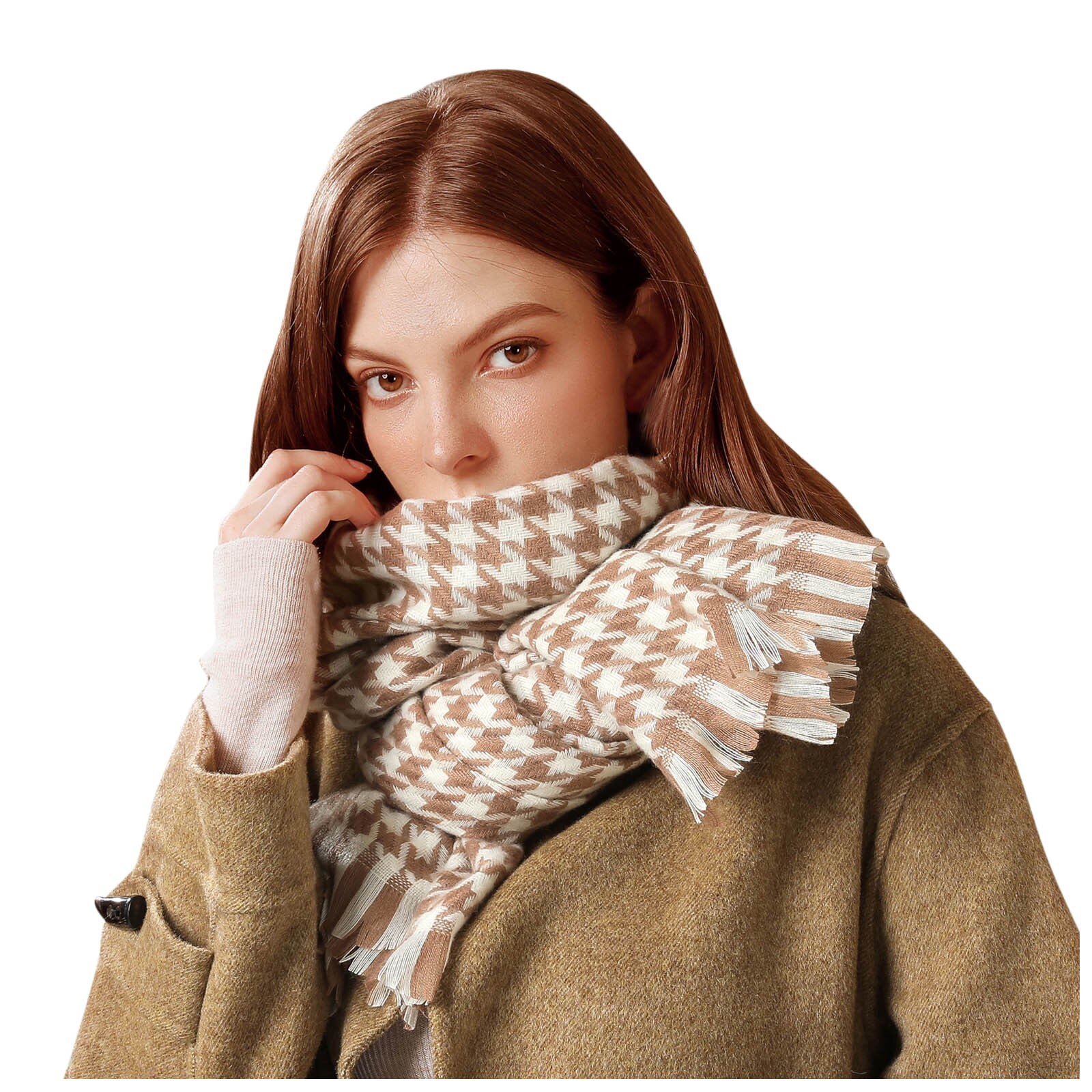 Femmes couverture écharpe Plaid noir blanc pied de poule impression silencieux hiver doux foulards épais longs Pashmina châles D17: E