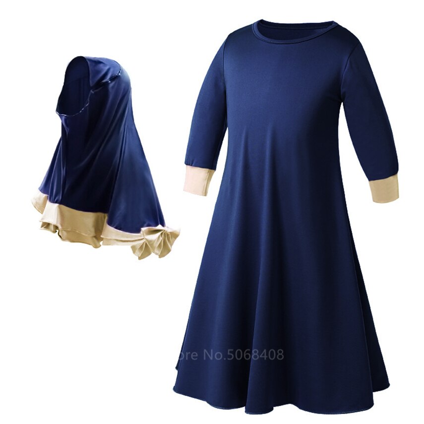 Moslim Traditionele Kleding Islamitische Gewaad Kids Baby Meisjes Rijker Saudi Arabische Dubai Effen Abaya Kaftan Met Ruche Boog Hijab Jurk