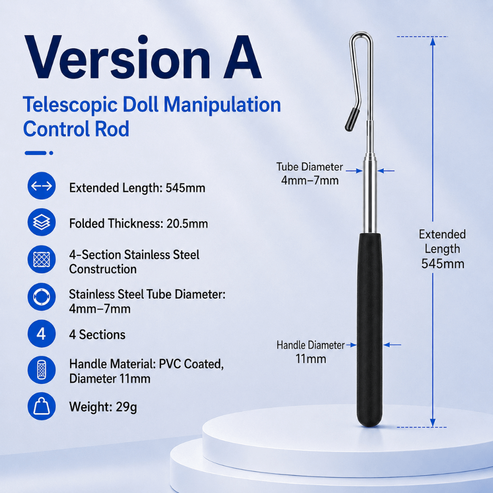 Stainless Steel Puppet Control Rod Anti-slip Handle with Soft Rubber Hook Telescopic Puppet Stick Hand Puppet Manipulator: WHITE