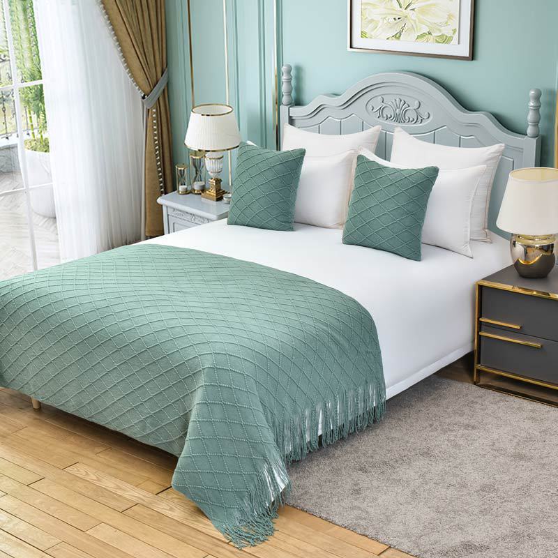 1 Peça de Colchas e Cobertores Modernos de Cor Sólida com Borlas, para o Pé da Cama, Tamanhos Queen e King, Decoração para Casa: 30*240cm / Azul marinho
