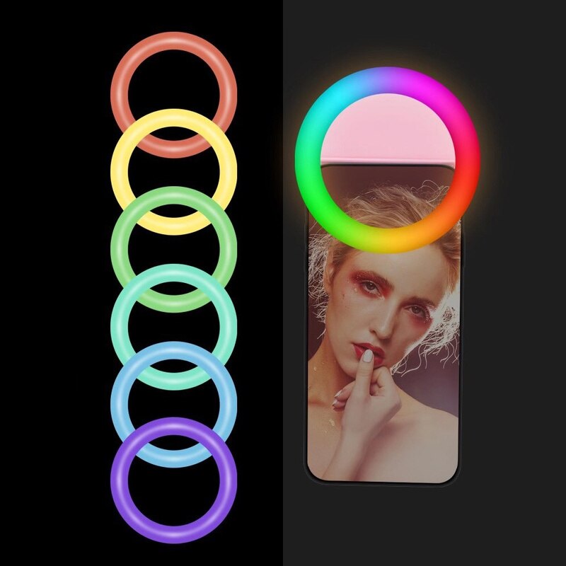 Universal LED Selfie Ring Light For Mobile Phone Portable RGB Colorful Flash Lamp Lights For Vlog Cellphone Live Fill Lighting