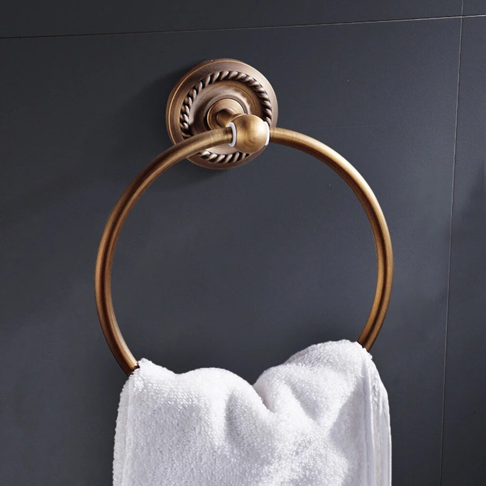 Solid Aluminium Wall-Mounted Round Antique Brass Color Towel Ring Bathroom Towel Holder Towel Rack for Bathroom Accessories: FGTMHMJH