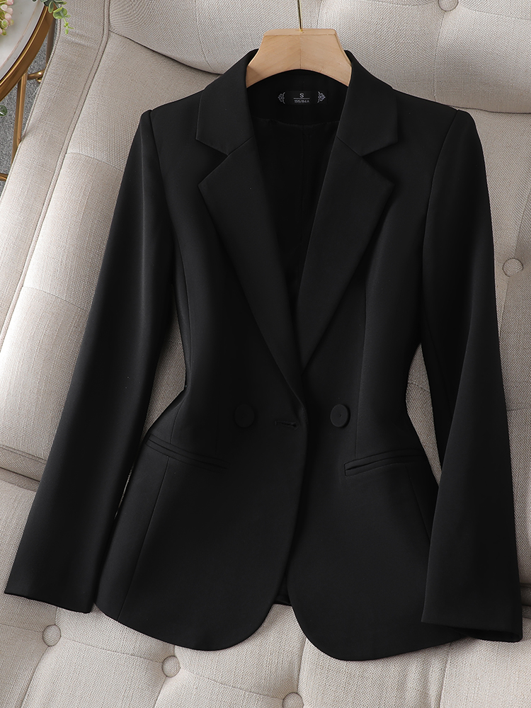 Forår efterår brun sort blazer dame langærmet enkeltradet kontorjakke dame forretningstøj formel frakke: Xl / Sort