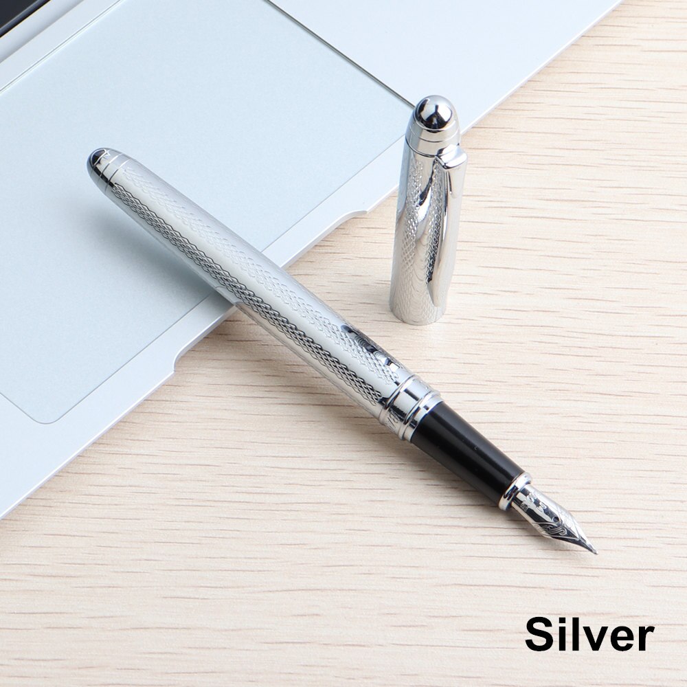1 st reservoarpenna full metall lyxpennor kontors skolpapper skrivsvart blått rött bläck: 1 st silverpenna