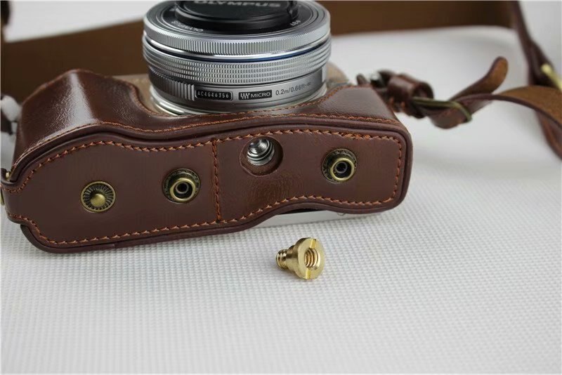 Étui en cuir Pu avec sangle pour appareil photo, sac de luxe pour appareil photo Olympus EPL9 E-PL9 EPL10 14-42mm, Mini pochette pour batterie ouverte,
