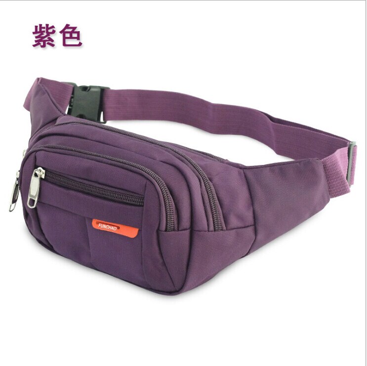 Nylon fanny pack for men kvinner hoftebelte veske veske veske lomme reise sport bum bryst midje veske vanntett: Lilla